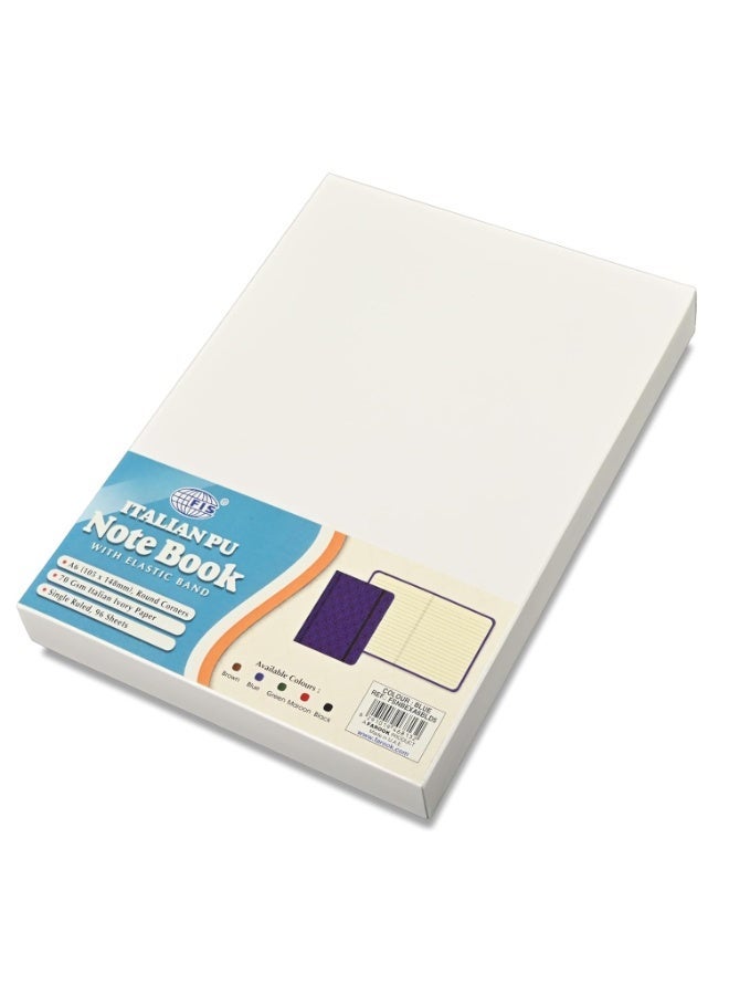 FIS® Executive Notebook, Italian PU Materials, A6 Size(105x148mm,) Round Corners, 96 Sheets, Single Ruled, 70gsm Italian Ivory Paper with Elastic Band Closure, 1 Piece, Blue Color-FSNBEXA6BLD5 - Image 3